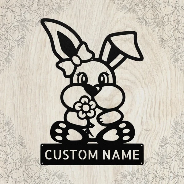 Custom Bunny Metal Sign Personalized Name Easter Nursery Wall Art Decor Gift Custom bunny metal sign in 16 gauge steel with personalized name for Easter nursery wall decor, kids room, garden, farmhouse and bunny lover gift.