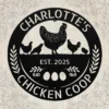 Custom Chicken Coop Metal Sign Personalized Farm Name Hen House Wall Art Gift Custom chicken coop metal sign in 16 gauge steel with personalized farm name for hen house wall decor, barn, garden, farmhouse, poultry and gift art.