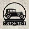 Custom Classic Car Metal Sign Personalized Garage Name Auto Wall Art Gift Custom classic car metal sign in 16 gauge steel with personalized garage name for vintage auto wall decor, garage, workshop, man cave and car gift.