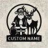 Custom Santa Reindeer Metal Sign Personalized Family Name Christmas Wall Decor Custom Santa reindeer metal sign in 16 gauge steel with personalized family name for Christmas wall decor, front porch, fireplace, garden and holiday gift.