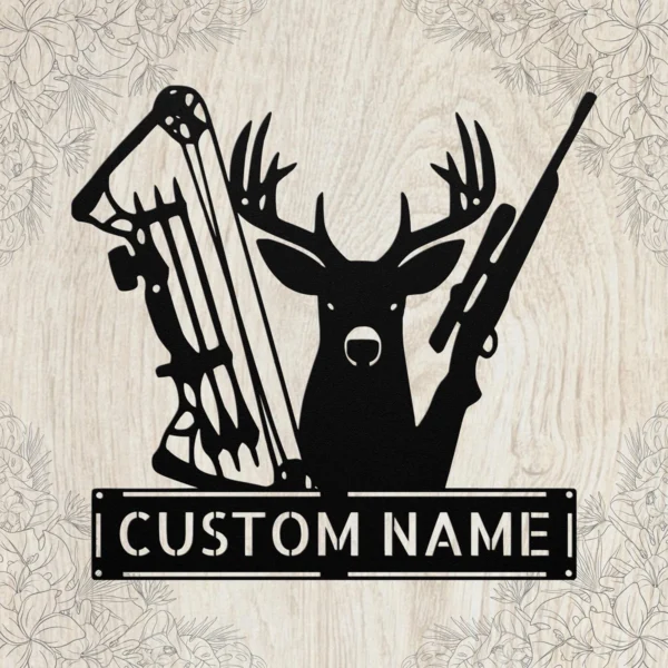 Custom Deer Hunting Metal Sign Personalized Name Buck Hunter Cabin Wall Art Gift Custom deer hunting metal sign in 16 gauge steel with personalized name for buck hunter cabin wall decor, lodge, garage, man cave and hunting gift.