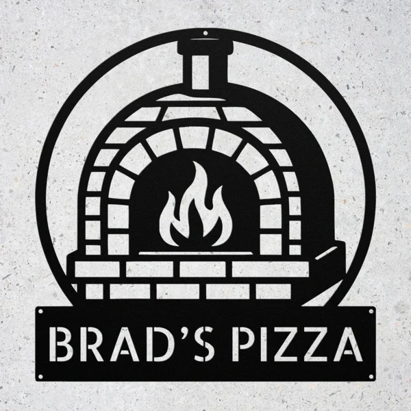 Custom Pizza Oven Metal Sign Personalized Name Outdoor Kitchen Wall Art Gift Custom pizza oven metal sign in 16 gauge steel with personalized name for outdoor kitchen wall decor, pizza oven, patio, restaurant and gift art.