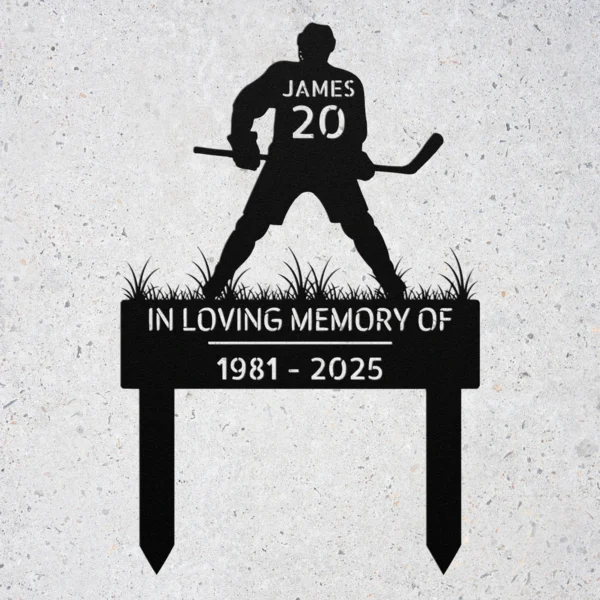 Custom Hockey Memorial Metal Sign Personalized Player Name Loss Tribute Gift Custom hockey memorial metal sign in 16 gauge steel with personalized player name for loss tribute, jersey remembrance, hockey wall decor and memorial gift.