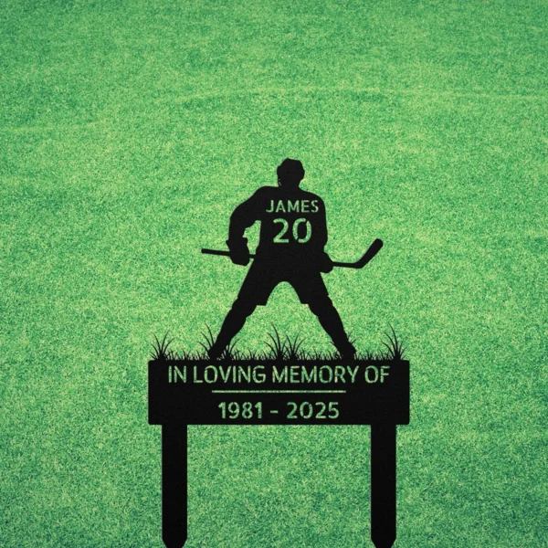 Custom Hockey Memorial Metal Sign Personalized Player Name Loss Tribute Gift Custom hockey memorial metal sign in 16 gauge steel with personalized player name for loss tribute, jersey remembrance, hockey wall decor and memorial gift.