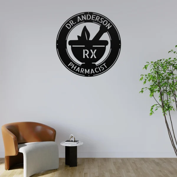 Personalized Pharmacist Metal Sign Custom Name Pharmacy Office Wall Decor Gift Personalized pharmacist metal sign in 16 gauge steel with custom name for pharmacy office wall decor, medical clinic, study room and pharmacist gift.