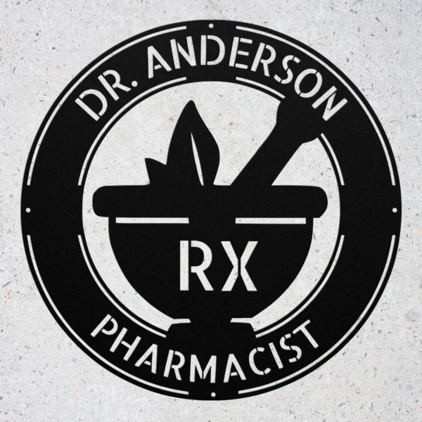 Personalized Pharmacist Metal Sign Custom Name Pharmacy Office Wall Decor Gift Personalized pharmacist metal sign in 16 gauge steel with custom name for pharmacy office wall decor, medical clinic, study room and pharmacist gift.
