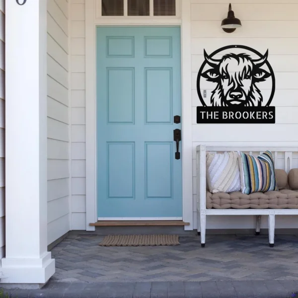 Custom Highland Cow Metal Sign Personalized Name Farmhouse Wall Art Decor Gift Custom Highland cow metal sign in 16 gauge steel with personalized name for farmhouse wall decor, barn, ranch, country home, cattle lover and gift art.