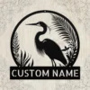 Custom Heron Metal Sign Personalized Great Blue Heron Coastal Wall Art Gift Custom Great Blue Heron metal sign in 16 gauge steel with personalized name for coastal wall decor, lake house, beach home, garden, porch and gift art.