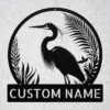 Custom Heron Metal Sign Personalized Great Blue Heron Coastal Wall Art Gift Custom Great Blue Heron metal sign in 16 gauge steel with personalized name for coastal wall decor, lake house, beach home, garden, porch and gift art.