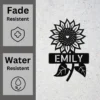 Custom Sunflower Metal Sign Personalized Name Flower Garden Wall Art Decor Gift Custom sunflower metal sign in 16 gauge steel with personalized name for flower garden wall decor, farmhouse, patio, porch, and garden gift art.