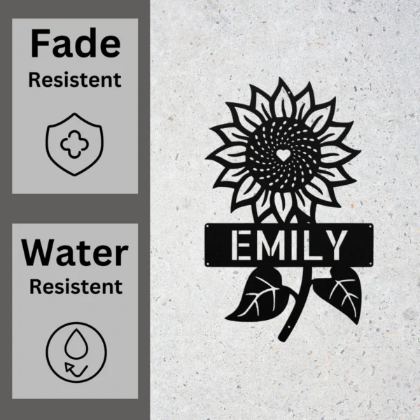 Custom Sunflower Metal Sign Personalized Name Flower Garden Wall Art Decor Gift Custom sunflower metal sign in 16 gauge steel with personalized name for flower garden wall decor, farmhouse, patio, porch, and garden gift art.