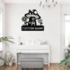 Custom mushroom house metal sign in 16 gauge steel with personalized name for garden wall decor, fairy garden, patio, porch, cabin and gift art.