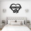 Custom heart with rings metal sign in 16 gauge steel with personalized names and wedding date for anniversary wall decor, wedding gift and home art.