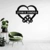 Custom heart with rings metal sign in 16 gauge steel with personalized names and wedding date for anniversary wall decor, wedding gift and home art.