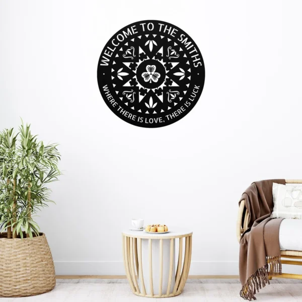 Custom Irish Clover Hex Metal Sign Personalized Name Shamrock Wall Art Gift Custom Irish clover hex metal sign in 16 gauge steel with personalized name for shamrock wall decor, Irish home, garden, pub, St. Patrick’s Day and gift.