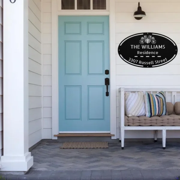 Custom House Address Metal Sign Personalized House Number Wall Art Plaque Gift Custom house address metal sign in 16 gauge steel with personalized house number for front door, porch, gate, fence and housewarming gift decor.