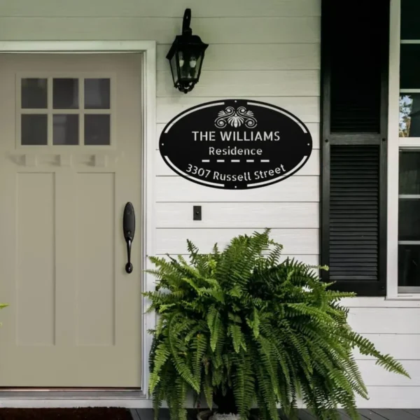 Custom House Address Metal Sign Personalized House Number Wall Art Plaque Gift Custom house address metal sign in 16 gauge steel with personalized house number for front door, porch, gate, fence and housewarming gift decor.