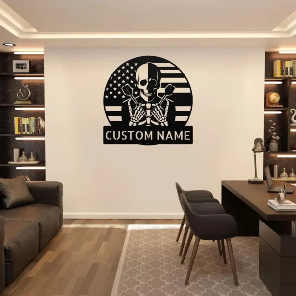 Personalized Skull Darts Metal Sign Custom Dartboard Player Game Room Bar Tavern Personalized skull darts metal sign in 16 gauge steel with custom player name for dartboard wall decor, game room, home bar, tavern, garage and gift.