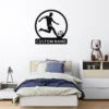Custom soccer metal sign in 16 gauge steel with personalized player name for football wall decor, soccer bedroom, team room, gym and sports gift.