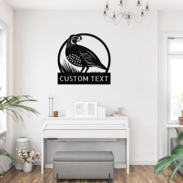 Custom Quail Metal Sign Personalized Name Bird Hunter Gift Farmhouse Wall Art Custom quail metal sign in 16 gauge steel with personalized name for bird hunter wall decor, farmhouse, cabin, barn, garage and outdoor gift art.