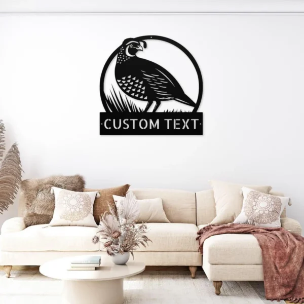 Custom Quail Metal Sign Personalized Name Bird Hunter Gift Farmhouse Wall Art Custom quail metal sign in 16 gauge steel with personalized name for bird hunter wall decor, farmhouse, cabin, barn, garage and outdoor gift art.