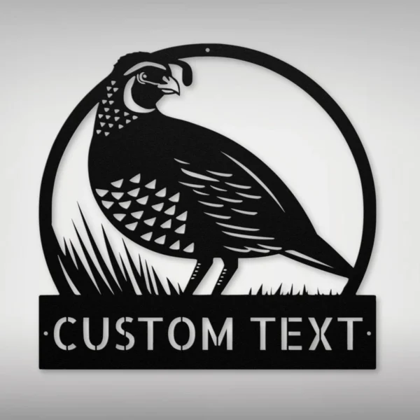Custom Quail Metal Sign Personalized Name Bird Hunter Gift Farmhouse Wall Art Custom quail metal sign in 16 gauge steel with personalized name for bird hunter wall decor, farmhouse, cabin, barn, garage and outdoor gift art.