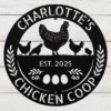 Custom Chicken Coop Metal Sign Personalized Farm Name Hen House Wall Art Gift Custom chicken coop metal sign in 16 gauge steel with personalized farm name for hen house wall decor, barn, garden, farmhouse, poultry and gift art.