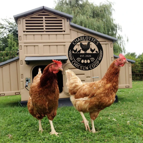 Custom Chicken Coop Metal Sign Personalized Farm Name Hen House Wall Art Gift Custom chicken coop metal sign in 16 gauge steel with personalized farm name for hen house wall decor, barn, garden, farmhouse, poultry and gift art.
