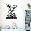 Custom Bunny Metal Sign Personalized Name Easter Nursery Wall Art Decor Gift Custom bunny metal sign in 16 gauge steel with personalized name for Easter nursery wall decor, kids room, garden, farmhouse and bunny lover gift.