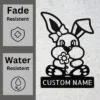 Custom Bunny Metal Sign Personalized Name Easter Nursery Wall Art Decor Gift Custom bunny metal sign in 16 gauge steel with personalized name for Easter nursery wall decor, kids room, garden, farmhouse and bunny lover gift.