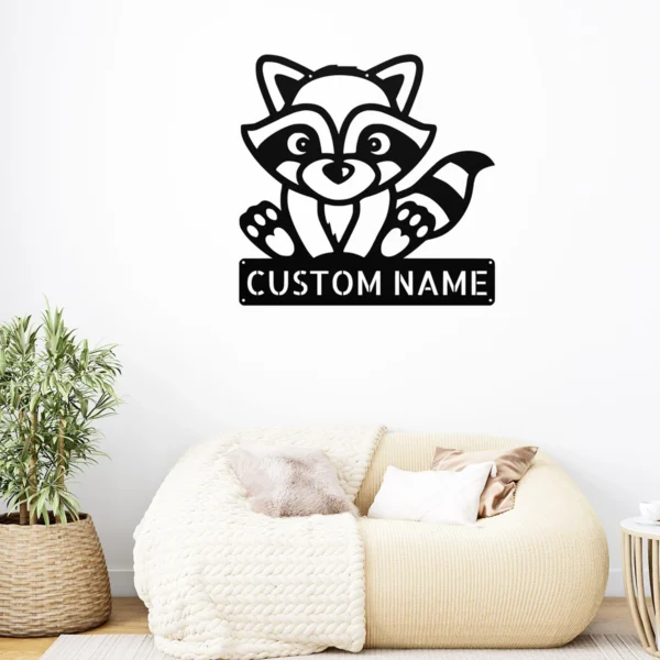 Custom Raccoon Metal Sign Personalized Name Wildlife Nature Wall Art Decor Gift Custom raccoon metal sign in 16 gauge steel with personalized name for wildlife wall decor, cabin, farmhouse, garden, nature lover and gift art.