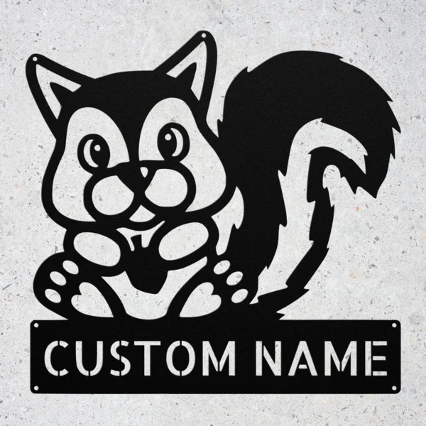 Custom Squirrel Metal Sign Personalized Name Wildlife Garden Wall Art Decor Gift Custom squirrel metal sign in 16 gauge steel with personalized name for wildlife garden wall decor, farmhouse, cabin, patio, porch and gift art.