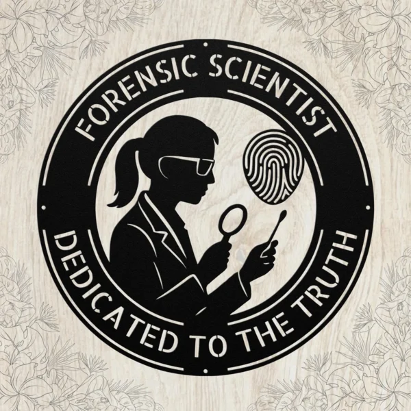 Custom forensic lab metal sign in 16 gauge steel with personalized scientist name for laboratory wall decor, forensic office, classroom, study room and gift.