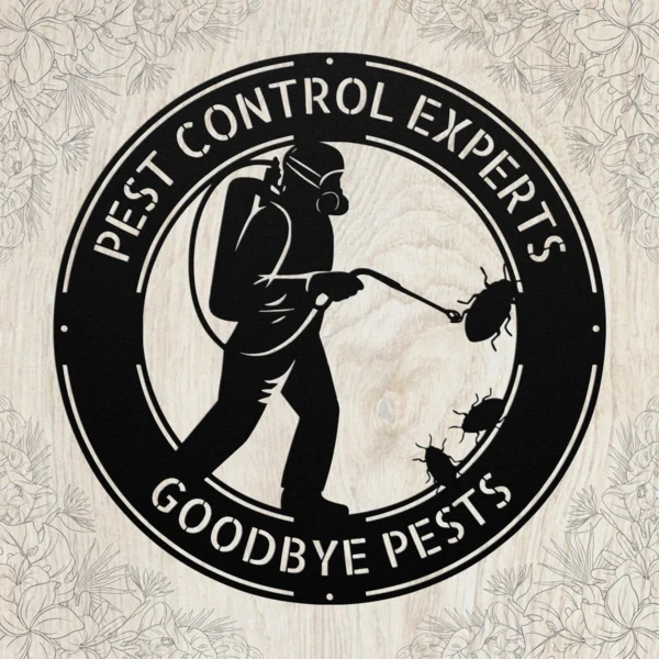 Personalized Pest Control Metal Sign Custom Exterminator Name Plate Office Decor Personalized pest control metal sign in 16 gauge steel with custom exterminator name for office wall decor, garage, workshop, business and professional gift.