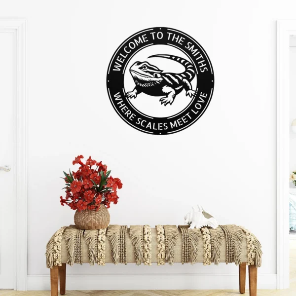 Custom Bearded Dragon Metal Sign Personalized Name Lizard Pet Wall Art Gift Custom bearded dragon metal sign in 16 gauge steel with personalized pet name for lizard wall decor, reptile room, bedroom, pet lover and gift art.