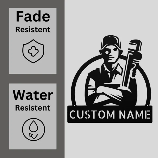 Custom Plumber Metal Sign Personalized Name Plumbing Professional Office Art Gift Custom plumber metal sign in 16 gauge steel with personalized name for plumbing office wall decor, workshop, garage, business and professional gift.