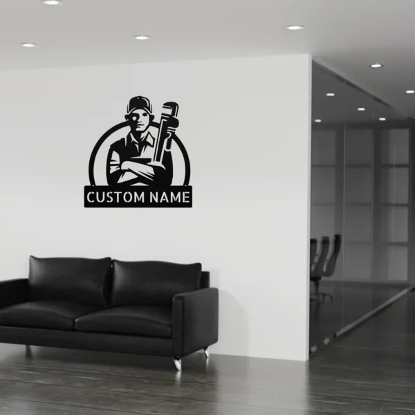 Custom Plumber Metal Sign Personalized Name Plumbing Professional Office Art Gift Custom plumber metal sign in 16 gauge steel with personalized name for plumbing office wall decor, workshop, garage, business and professional gift.