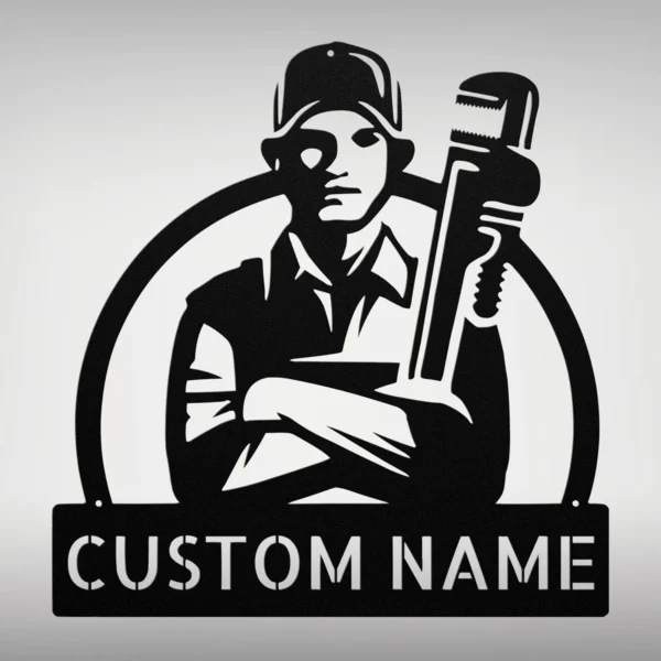 Custom Plumber Metal Sign Personalized Name Plumbing Professional Office Art Gift Custom plumber metal sign in 16 gauge steel with personalized name for plumbing office wall decor, workshop, garage, business and professional gift.