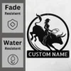 Custom Woman Bull Rider Metal Sign Personalized Cowgirl Rodeo Wall Art Gift Custom woman bull rider metal sign in 16 gauge steel with personalized cowgirl name for rodeo wall decor, ranch, barn, garage, bedroom and gift art.