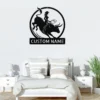 Custom Woman Bull Rider Metal Sign Personalized Cowgirl Rodeo Wall Art Gift Custom woman bull rider metal sign in 16 gauge steel with personalized cowgirl name for rodeo wall decor, ranch, barn, garage, bedroom and gift art.