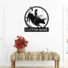 Custom Woman Bull Rider Metal Sign Personalized Cowgirl Rodeo Wall Art Gift Custom woman bull rider metal sign in 16 gauge steel with personalized cowgirl name for rodeo wall decor, ranch, barn, garage, bedroom and gift art.