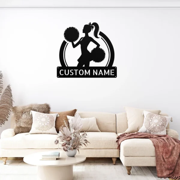 Custom Cheerleader Metal Sign Personalized Name Cheer Team Wall Art Decor Gift Custom cheerleader metal sign in 16 gauge steel with personalized name for cheer team wall decor, cheerleader bedroom, gym, studio and gift art.