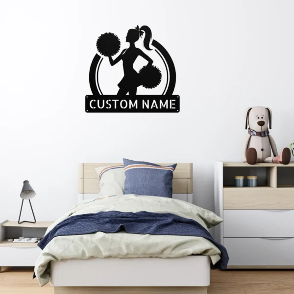 Custom Cheerleader Metal Sign Personalized Name Cheer Team Wall Art Decor Gift Custom cheerleader metal sign in 16 gauge steel with personalized name for cheer team wall decor, cheerleader bedroom, gym, studio and gift art.