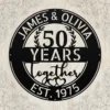Custom Couple Years Together Metal Sign Personalized Anniversary Wedding Date Gift Custom couple years together metal sign in 16 gauge steel with personalized names and wedding date for anniversary wall decor and romantic gift art.