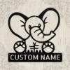 Custom Elephant Metal Sign Personalized Name Safari Nursery Wall Art Decor Gift Custom elephant metal sign in 16 gauge steel with personalized name for safari nursery wall decor, kids room, playroom, animal lover and gift art.