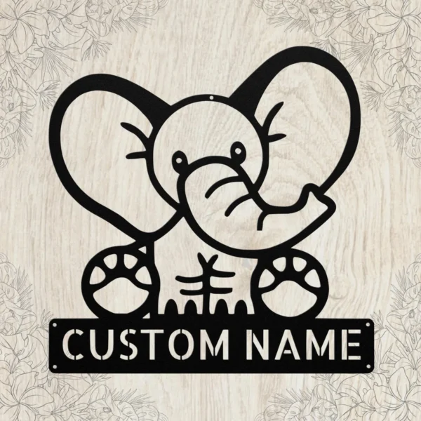 Custom Elephant Metal Sign Personalized Name Safari Nursery Wall Art Decor Gift Custom elephant metal sign in 16 gauge steel with personalized name for safari nursery wall decor, kids room, playroom, animal lover and gift art.