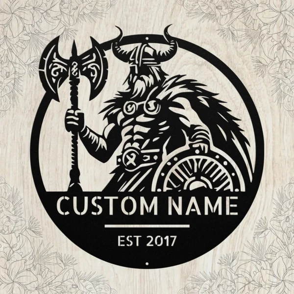 Custom Viking Warrior Metal Sign Personalized Name Norse Wall Art Decor Gift Custom Viking warrior metal sign in 16 gauge steel with personalized name for Norse wall decor, Viking fan, man cave, cabin, workshop and gift art.