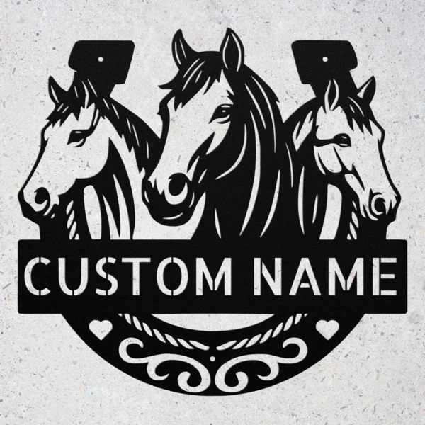 Custom Horses Metal Sign Personalized Horse Rider Name Farmhouse Wall Decor Custom horses metal sign in 16 gauge steel with personalized horse rider name for farmhouse wall decor, barn, stable, ranch, tack room and gift.