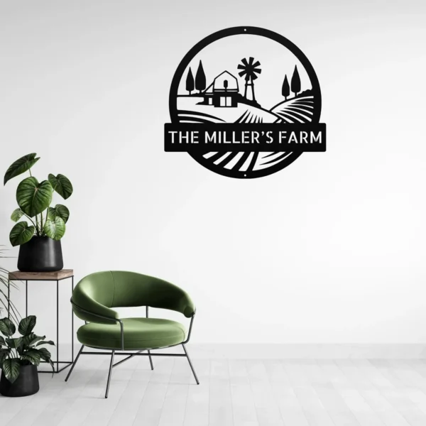 Custom Farmstead Landscape Metal Sign Personalized Family Farm House Wall Decor Custom farmstead landscape metal sign in 16 gauge steel with personalized family farm name for farmhouse wall decor, barn, ranch, porch and gift art.