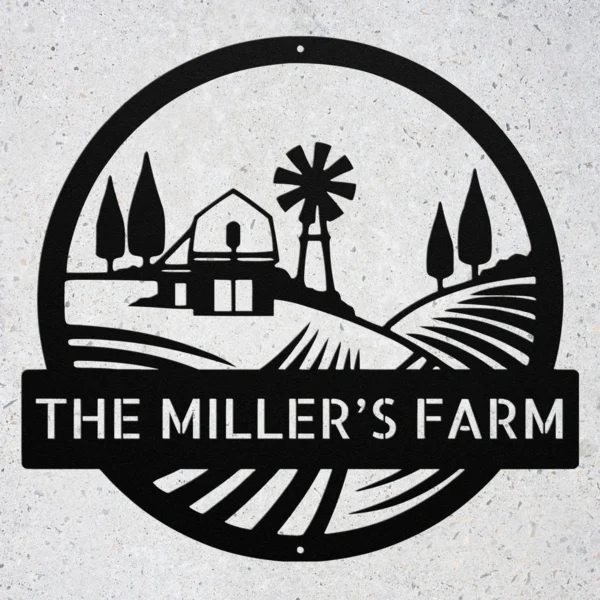 Custom Farmstead Landscape Metal Sign Personalized Family Farm House Wall Decor Custom farmstead landscape metal sign in 16 gauge steel with personalized family farm name for farmhouse wall decor, barn, ranch, porch and gift art.